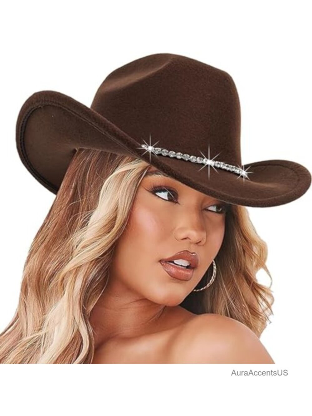 Rhinestone Glitter Cowboy Hat Felt Rodeo Western Party Costume